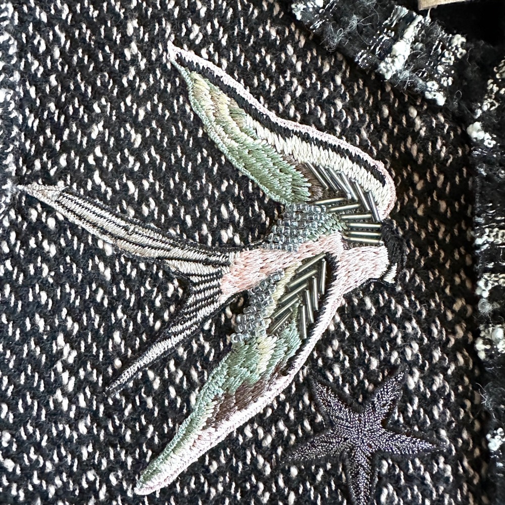 Rebecca Taylor Sz 4 Bird Embroidered Tweed Frayed Raw Hem Jacket Blazer Beaded - Picture 8 of 14